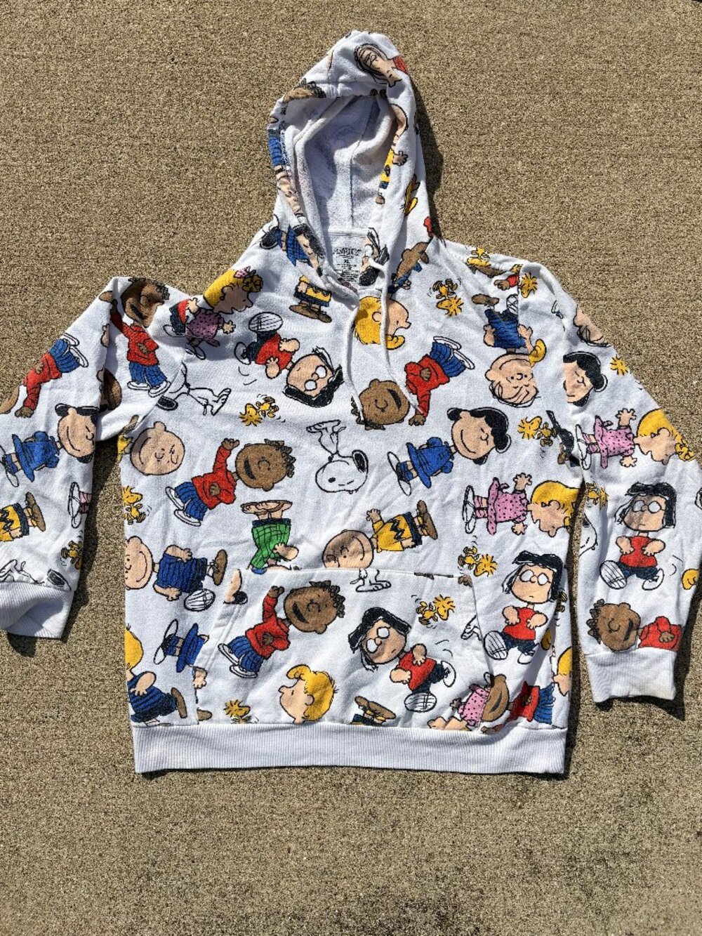 Peanuts All Over Character Hoodie Sweatshirt Sz XL Snoopy Woodstock & More